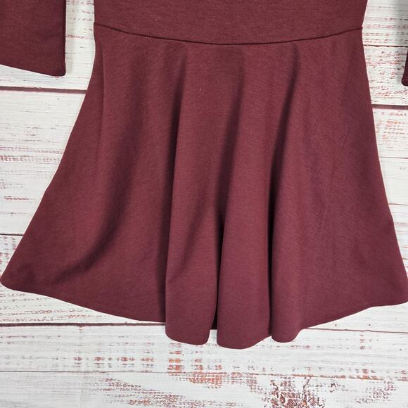 Freebird Stretch Fit & Flare Skater Dress Size S Burgandy Pleated Whimsy Fairy - Picture 4 of 14
